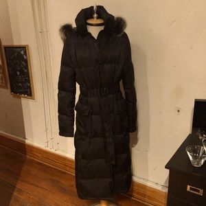 Long Black Puffer Coat with detachable fur hood by Shelly Segal